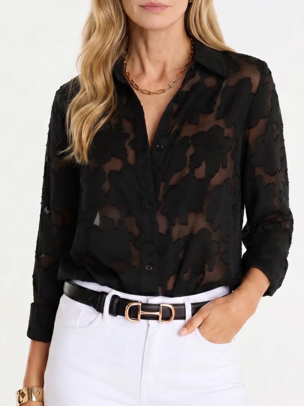 The Noli Shop Stelle Black Lace Button Down NWT Size Small